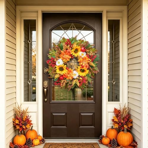Fall Wreaths for Front Door, 24 Inch Autumn Wreath Luxury Harvest and Thanksgiving Indoor & Outdoor, Fall Door, alternate