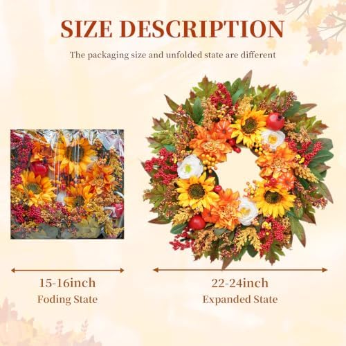 Fall Wreaths for Front Door, 24 Inch Autumn Wreath Luxury Harvest and Thanksgiving Indoor & Outdoor, Fall Door, alternate