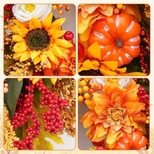 Fall Wreaths for Front Door, 24 Inch Autumn Wreath Luxury Harvest and Thanksgiving Indoor & Outdoor, Fall Door, alternate