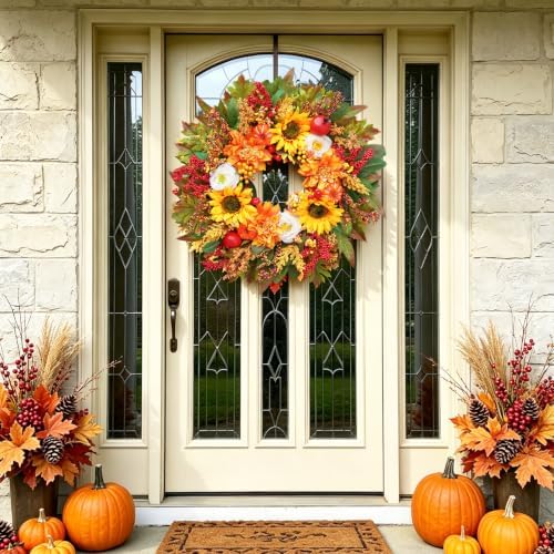 Fall Wreaths for Front Door, 24 Inch Autumn Wreath Luxury Harvest and Thanksgiving Indoor & Outdoor, Fall Door, alternate