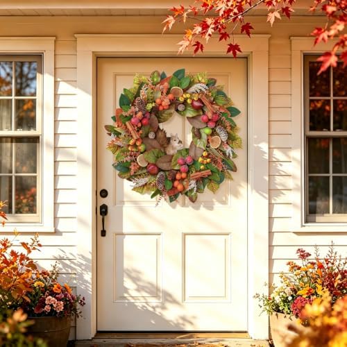 Fall Wreaths for Front Door 24 Inch Harvest Thanksgiving Autumn Wreath, alternate view 5