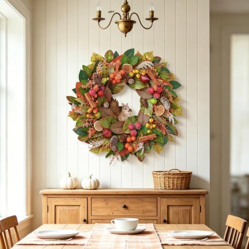 Fall Wreaths for Front Door 24 Inch Harvest Thanksgiving Autumn Wreath, alternate view 6