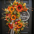 Fall Wreaths for Front Door 24 Inch Outside, Autumn Rustic Sunflower Wreath in Orange