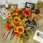 Fall Wreaths for Front Door 24 Inch Outside, Autumn Rustic Sunflower Wreath in Orange, alternate view 3