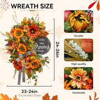Fall Wreaths for Front Door 24 Inch Outside, Autumn Rustic Sunflower Wreath in Orange, alternate view 4