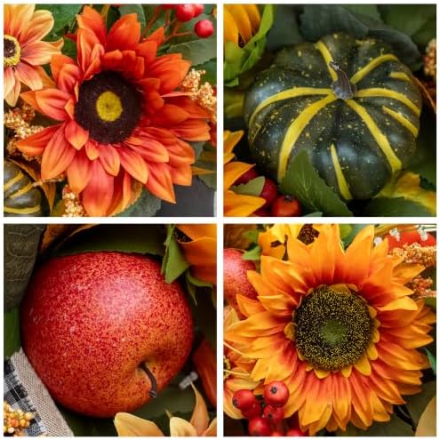 Fall Wreaths for Front Door 24 Inch Outside, Autumn Rustic Sunflower Wreath in Orange, alternate view 5