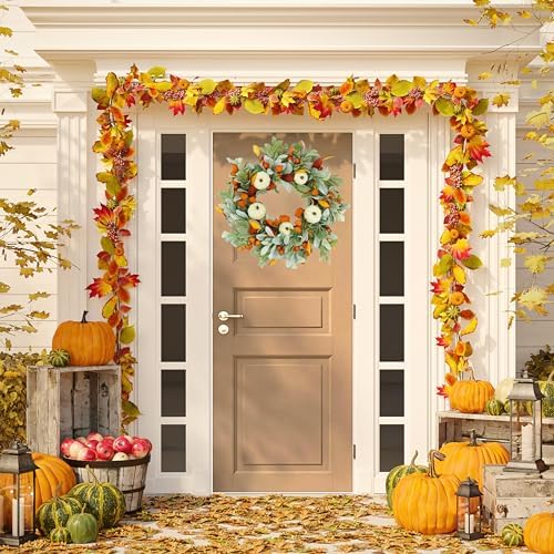 Fall Wreaths for Front Door Autumn Pumpkin Wreath for Home Decor, alternate view 3