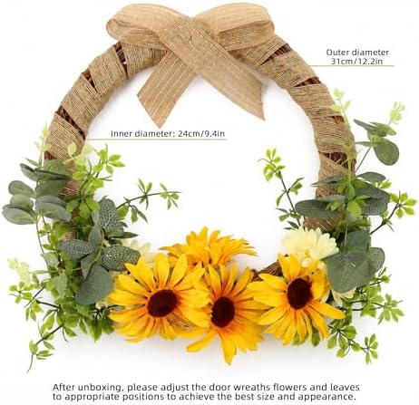 Fall Wreaths for Front Door Autumn Sunflower Harvest Wreath Decoror, alternate view 3