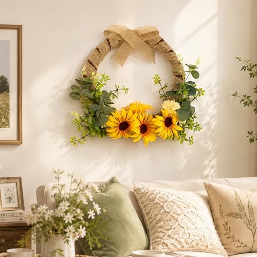 Fall Wreaths for Front Door Autumn Sunflower Harvest Wreath Decoror, alternate view 6