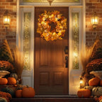 Fall Wreaths for Front Door Outside Autumn Wreath with Lights Berries Pine Cones Fall Decorations for Home Decor, alternate