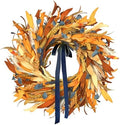Fall Wreaths for Front Door Outside with Blue Bow, 24 Inch