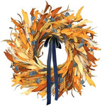 Fall Wreaths for Front Door Outside with Blue Bow, 24 Inch