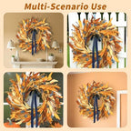 Fall Wreaths for Front Door Outside with Blue Bow, 24 Inch, alternate view 4