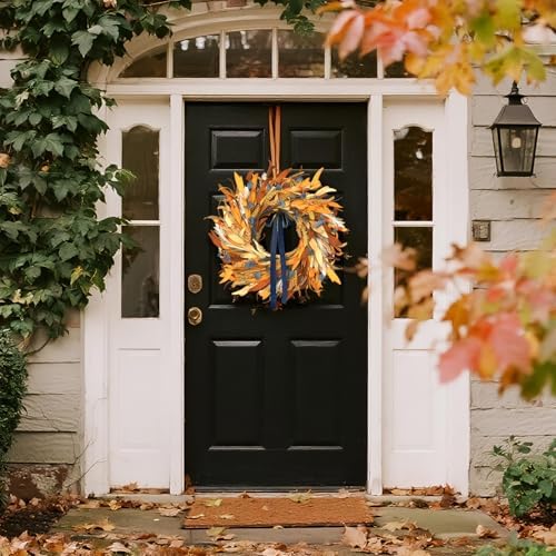 Fall Wreaths for Front Door Outside with Blue Bow, 24 Inch, alternate view 6