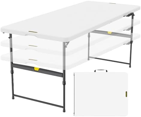 FanttikOutdoor Folding Table Plastic 6ft Quick Adjust 3-Height Picnic Party
