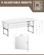 FanttikOutdoor Folding Table Plastic 6ft Quick Adjust 3-Height Picnic Party, alternate view 2