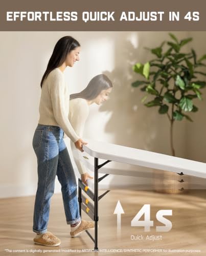 FanttikOutdoor Folding Table Plastic 6ft Quick Adjust 3-Height Picnic Party, alternate view 3