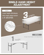 FanttikOutdoor Folding Table Plastic 6ft Quick Adjust 3-Height Picnic Party, alternate view 6