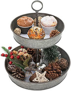 Farmhouse 2 Tiered Galvanized Serving Tray Stand with Carry Handle in Coffee