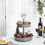 Farmhouse 2 Tiered Galvanized Serving Tray Stand with Carry Handle in Coffee, alternate view 2