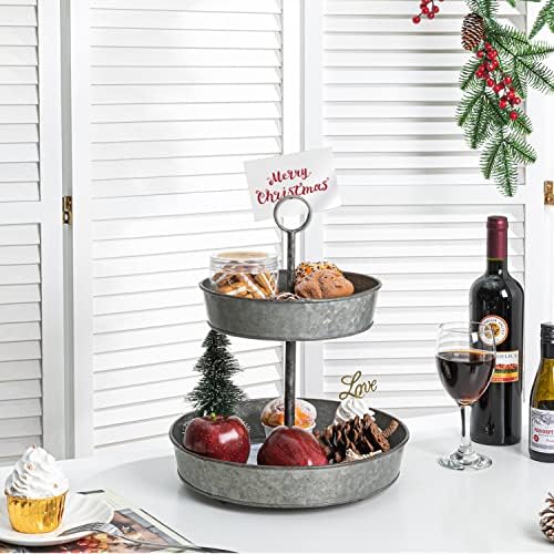 Farmhouse 2 Tiered Galvanized Serving Tray Stand with Carry Handle in Coffee, alternate view 2