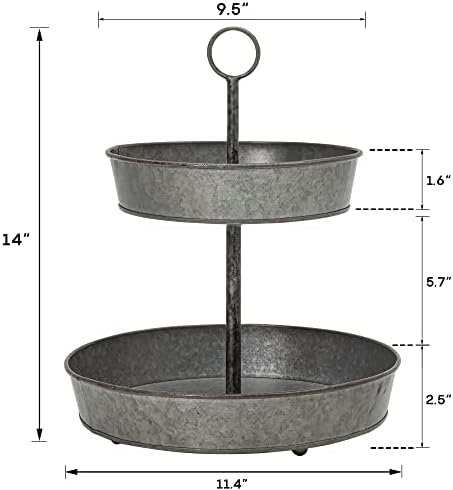 Farmhouse 2 Tiered Galvanized Serving Tray Stand with Carry Handle in Coffee, alternate view 3