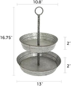 Farmhouse 2 Tiered Galvanized Serving Tray Stand with Carry Handle, Rustic Metal Display Tray for Cupcake, alternate view 3