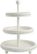Farmhouse 3 Tier Tray, White Three Tiered Tray Wood Stand with Shabby Chic Beaded for Home & Kitchen or Coffee