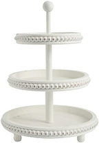 Farmhouse 3 Tier Tray, White Three Tiered Tray Wood Stand with Shabby Chic Beaded for Home & Kitchen or Coffee
