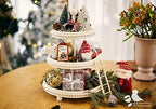 Farmhouse 3 Tier Tray, White Three Tiered Tray Wood Stand with Shabby Chic Beaded for Home & Kitchen or Coffee, alternate