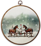 Farmhouse Christmas Horse Round Framed Wall Art 10"x10"