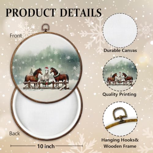 Farmhouse Christmas Horse Round Framed Wall Art 10"x10", alternate view 2