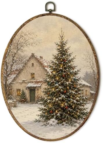 Farmhouse Christmas Tree Winter Oval Wall Art 8.5x11.5in