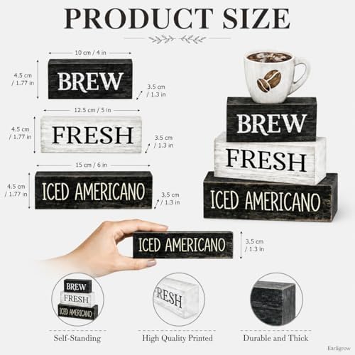 Farmhouse Coffee Table Decor, 4pcs Coffee Bar Sign Decor, alternate view 2
