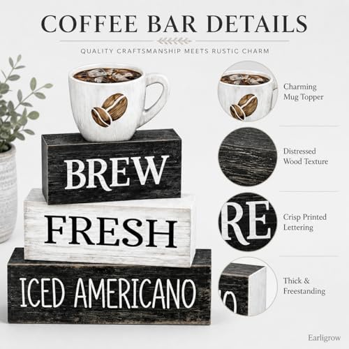 Farmhouse Coffee Table Decor, 4pcs Coffee Bar Sign Decor, alternate view 3