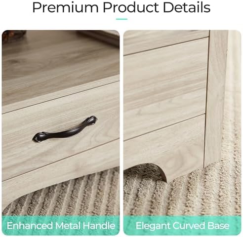Farmhouse Coffee Table with Storage, Wood Coffee Table for Living Room, Open Display Area and Storage Drawers, alternate view
