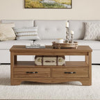 Farmhouse Coffee Table with Storage, Wood Coffee Table for Living Room, Open Display Area and Storage Drawers, alternate view