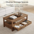 Farmhouse Coffee Table with Storage, Wood Coffee Table for Living Room, Open Display Area and Storage Drawers, alternate view
