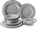 Farmhouse Melamine Dishes Dinnerware Set, Kitchen Dining Set for 4 in Warm Gray
