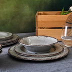 Farmhouse Melamine Dishes Dinnerware Set, Kitchen Dining Set for 4 in Warm Gray, alternate view 2