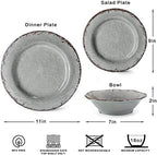 Farmhouse Melamine Dishes Dinnerware Set, Kitchen Dining Set for 4 in Warm Gray, alternate view 3