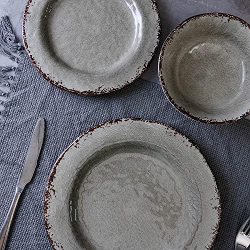 Farmhouse Melamine Dishes Dinnerware Set, Kitchen Dining Set for 4 in Warm Gray, alternate view 5