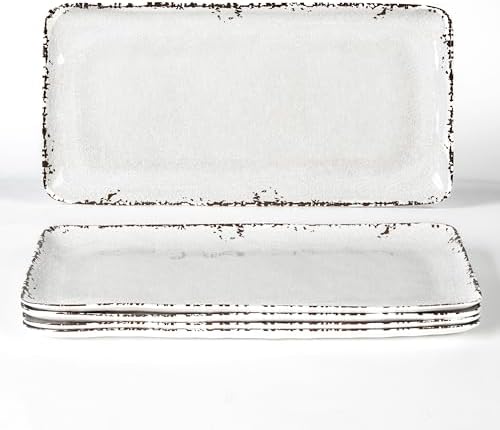 Farmhouse Rustic 14" x 7" White Serving platter/Tray, Set of 4 in Extra-Large (14 Inches Or More) in Farmhouse