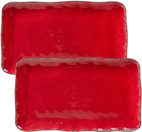 Farmhouse Rustic Melamine Serving Platters, set of 2, 17" x 10" in Large in Red