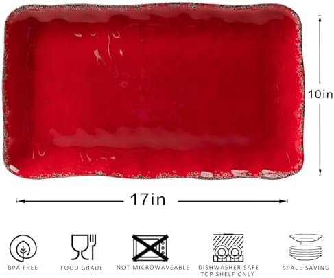 Farmhouse Rustic Melamine Serving Platters, set of 2, 17" x 10" in Large in Red, alternate view 3
