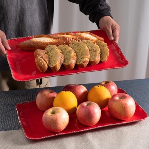 Farmhouse Rustic Melamine Serving Platters, set of 2, 17" x 10" in Large in Red, alternate view 4