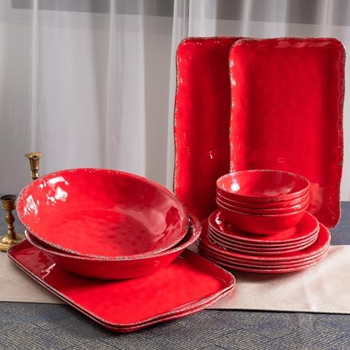 Farmhouse Rustic Melamine Serving Platters, set of 2, 17" x 10" in Large in Red, alternate view 5