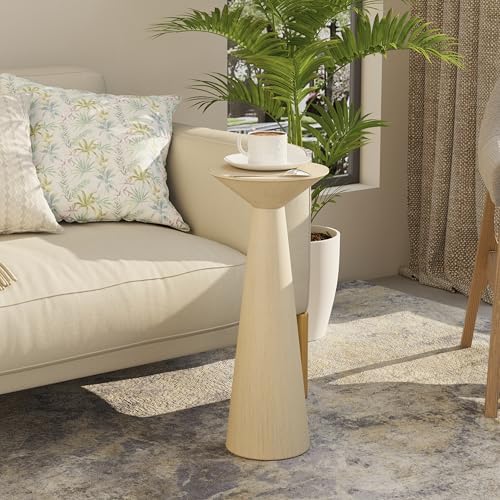 Farmhouse Tall Pedestal End Table, Solid Wood, Distressed Wood Grey