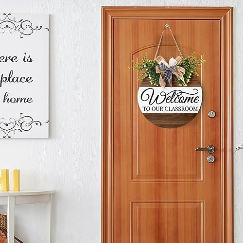 Farmhouse Welcome Sign Door Hanger Round Rustic Wooden Plaque Decoration for School Classroom Board, alternate view 5