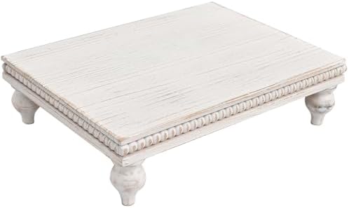 Farmhouse Wood Riser for Display Decorative, Rustic Shabby Chic Tray for Kitchen Counter, Coffee Bar Table